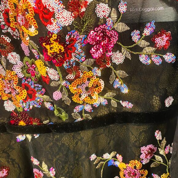 Mac Duggal Black Floral Embroidered Midi Tea Length Dress Sz 14 NWT Whimsigoth - Picture 5 of 10